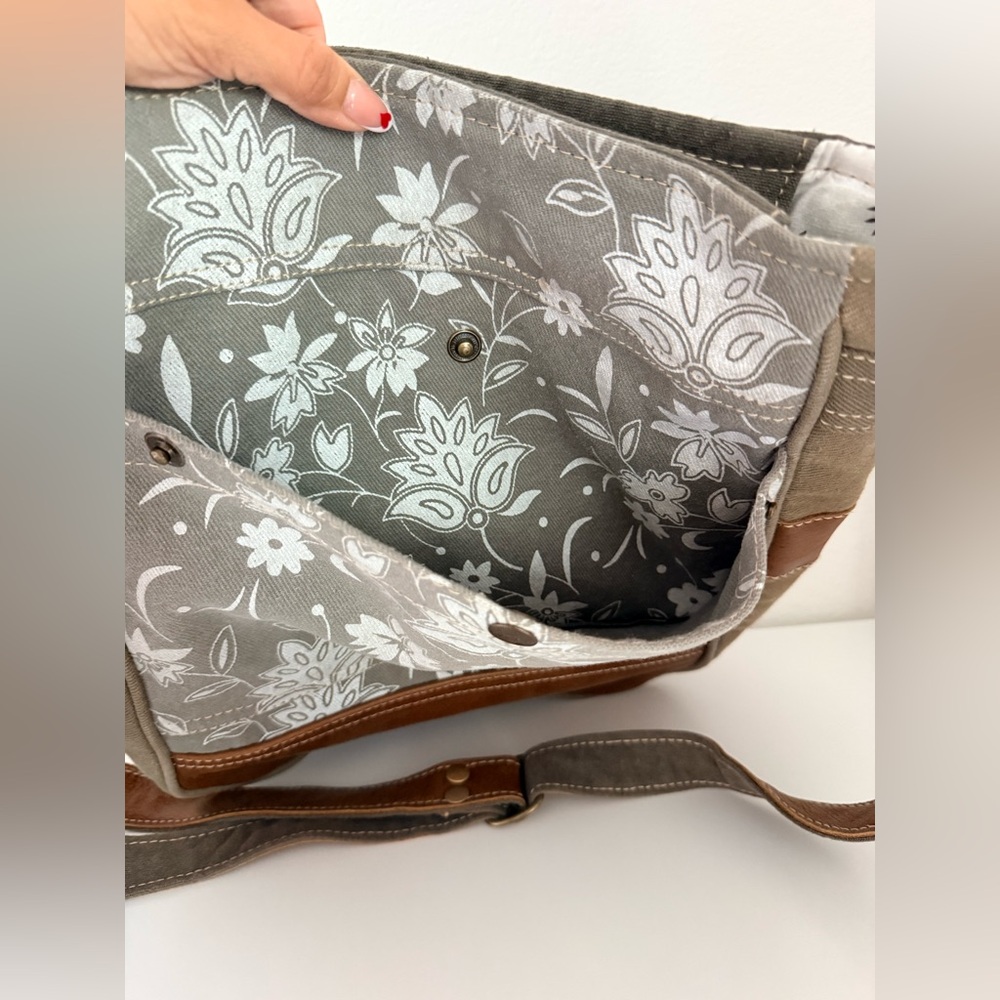 Myra Bag Brown and Gray Floral Shoulder Bag - Picture 5 of 5